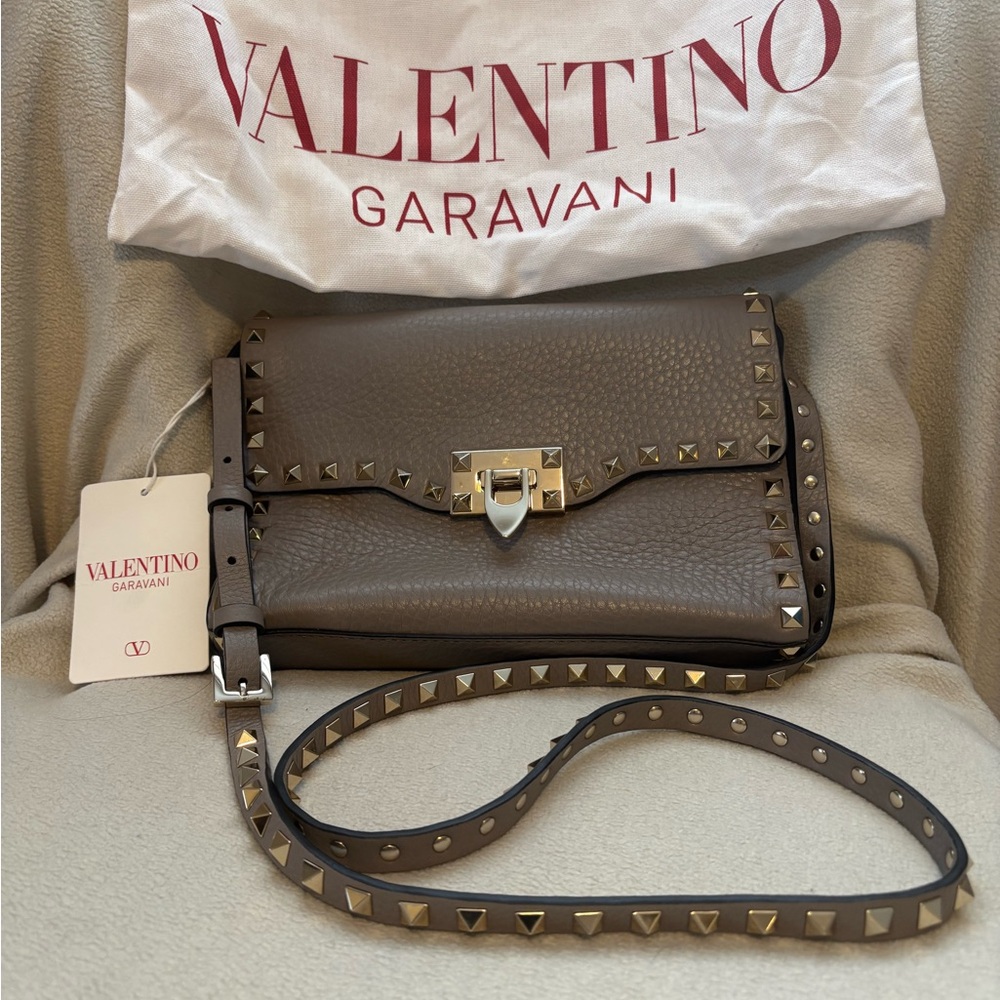 NWT Valentino Garavani Taupe Studded Crossbody Bag